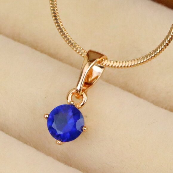 "Tiny Blue Stone Pendant in Gold Plated Brass – Elegant Minimal Detail, XPPT1762 - Picture 2 of 14